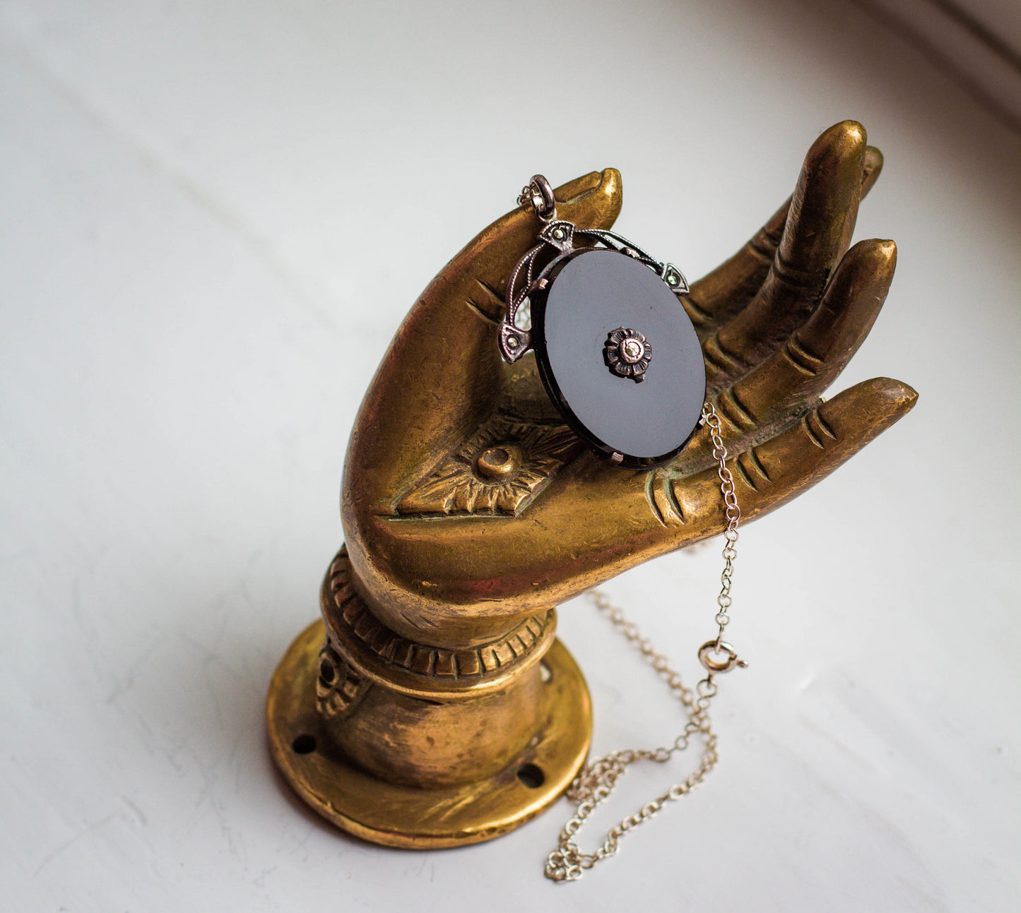 Antique Onyx and Marcasite Necklace