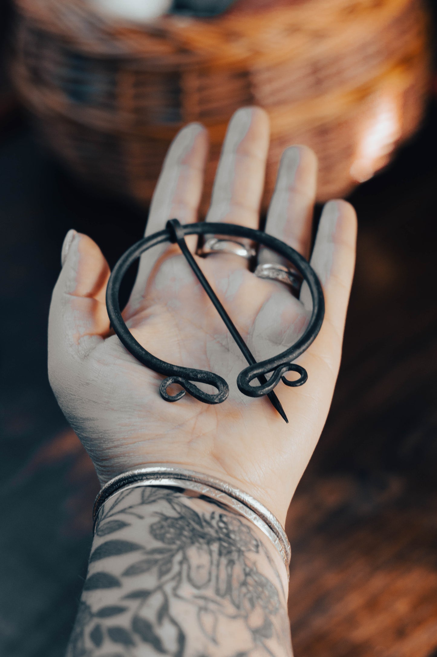 Hand Forged Steel Ring Brooch