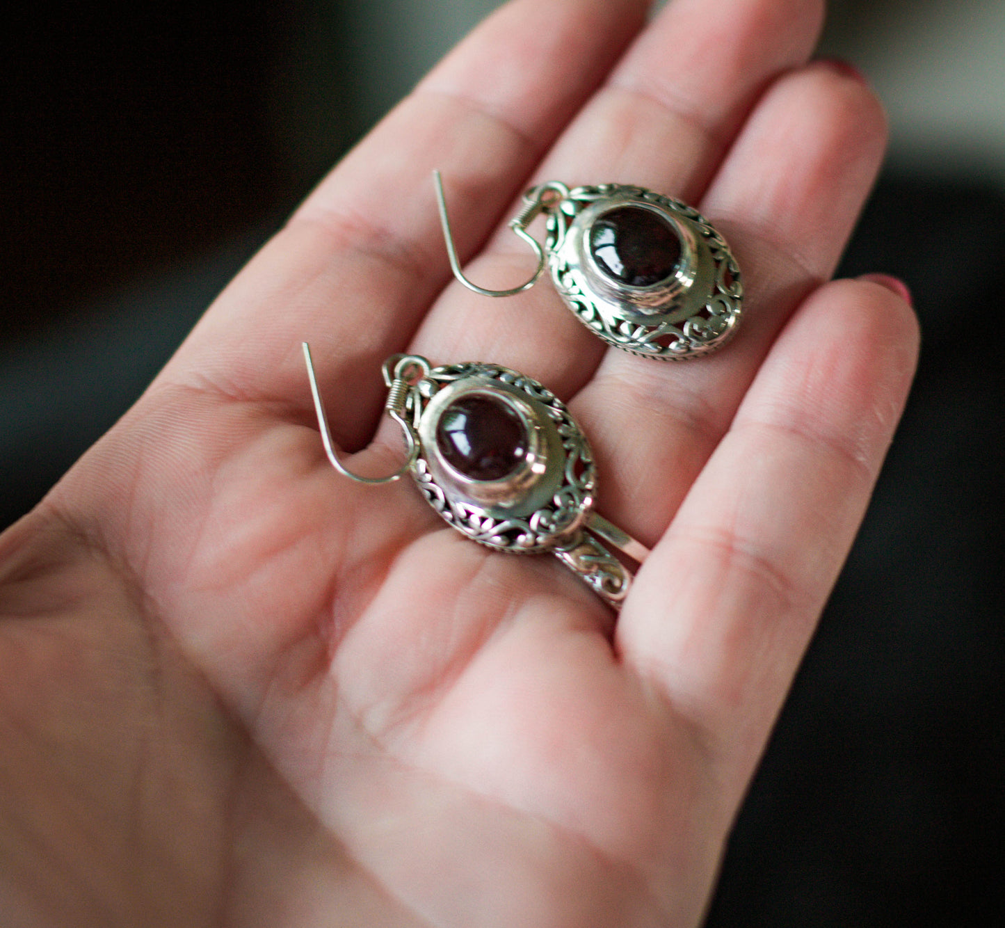 Sterling Silver and Garnet Earrings.