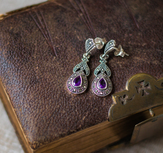 Vintage Amethyst and Marcasite Earrings