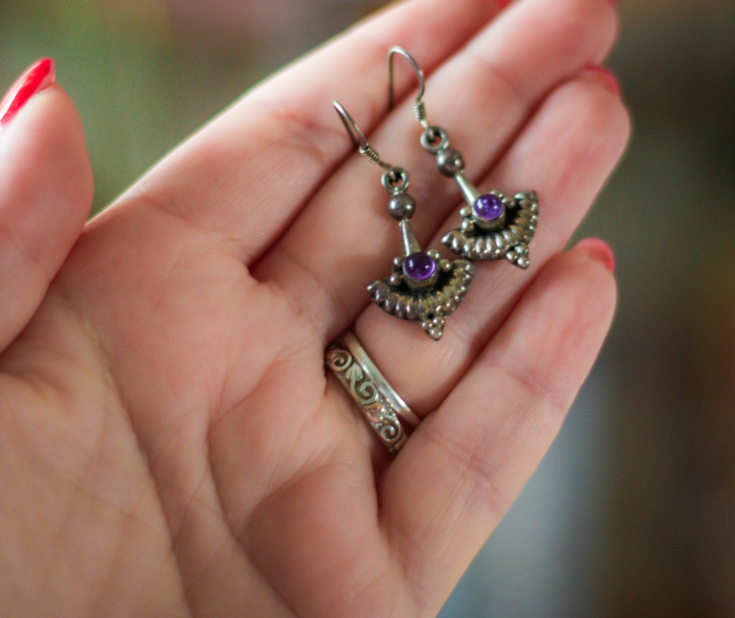 Vintage Amethyst Indian Earrings