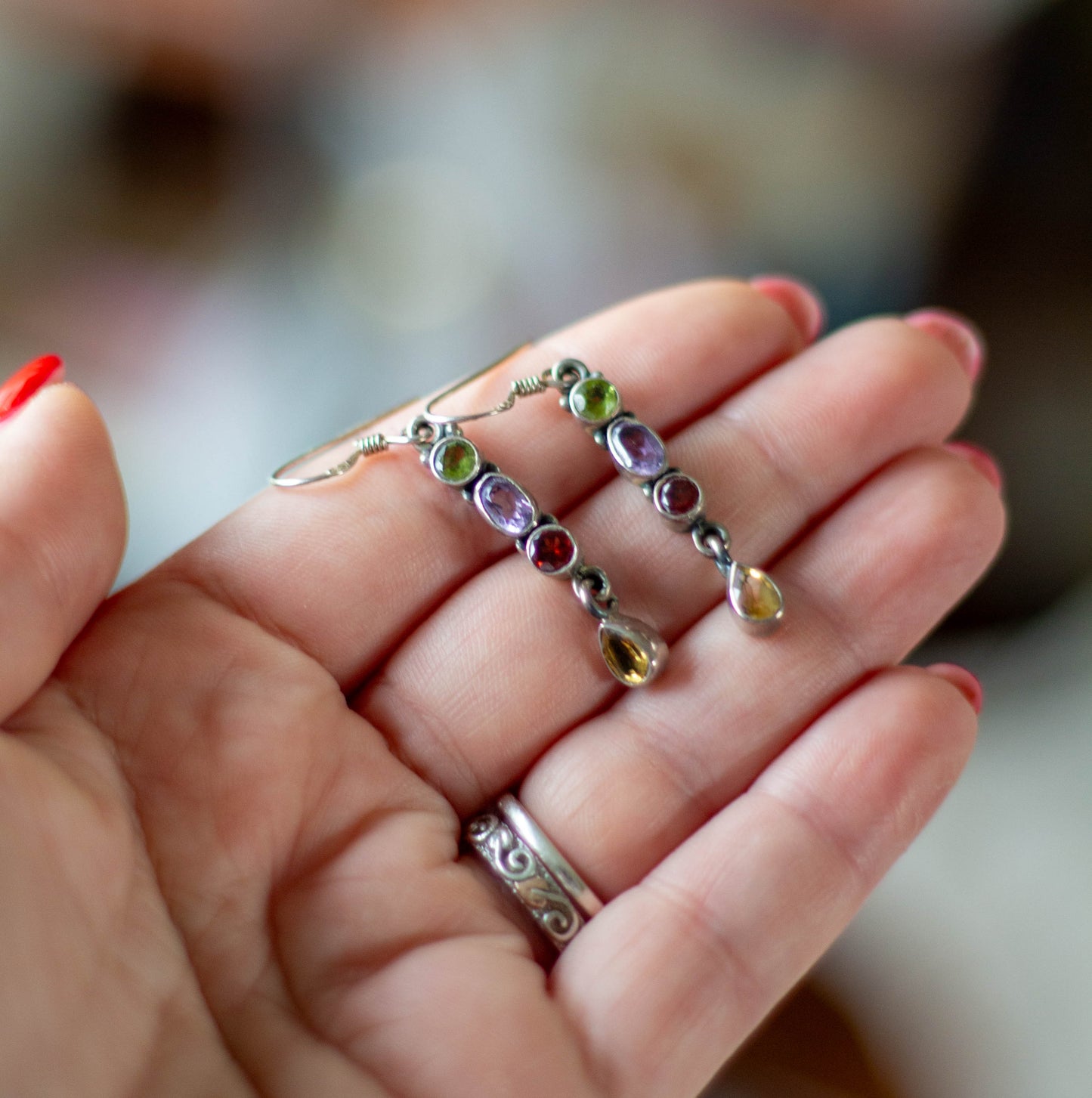 Vintage Multi Precious Stone Earrings