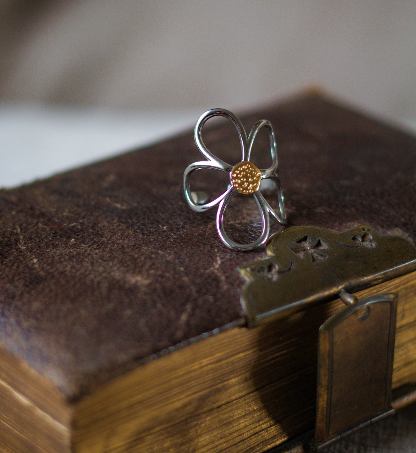 Stainless Steel Daisy Ring, Adjustable