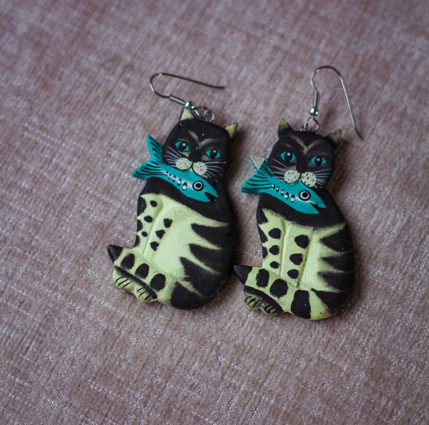Vintage Cat Painted Earrings