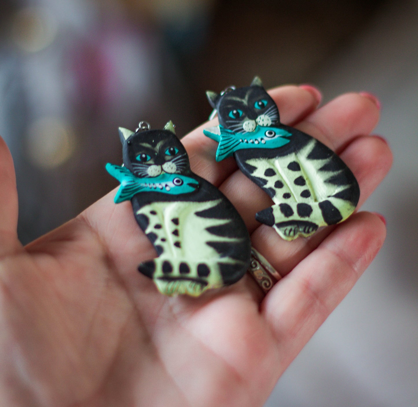 Vintage Cat Painted Earrings