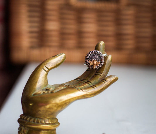 Sterling Silver Flower and Bee Ring