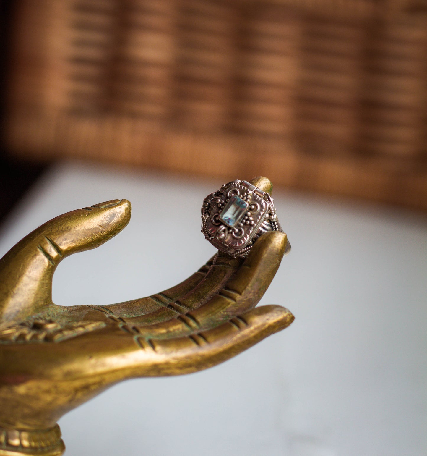 Preloved Size R Poison Ring, Blue Topaz