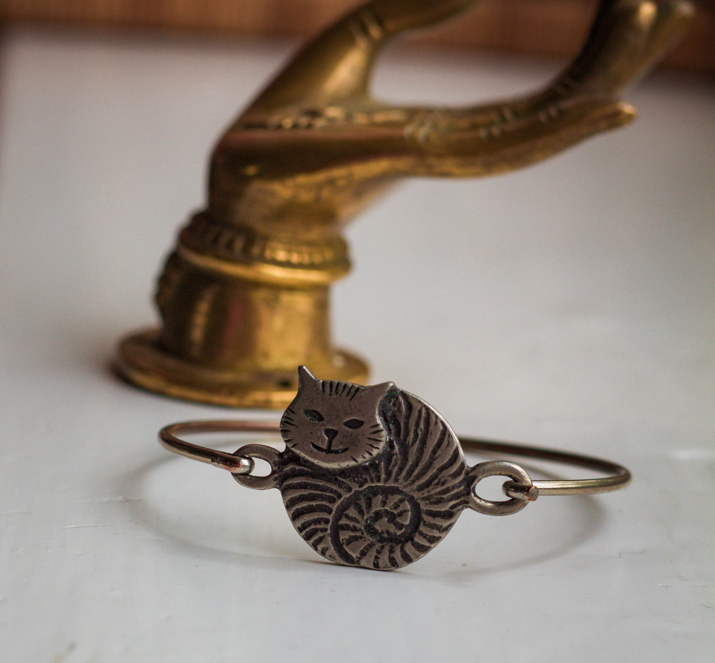 Vintage Kitty Pewter Bangle, St.Justin