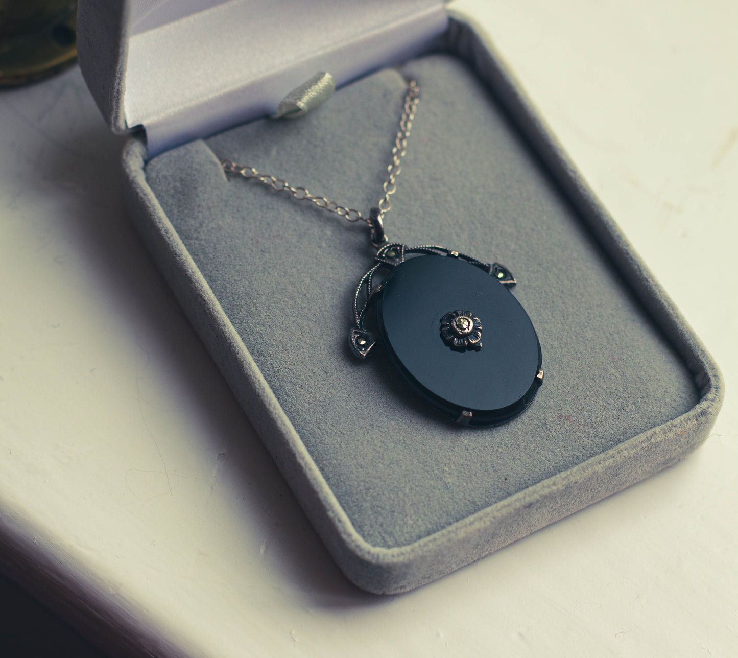 Antique Onyx and Marcasite Necklace