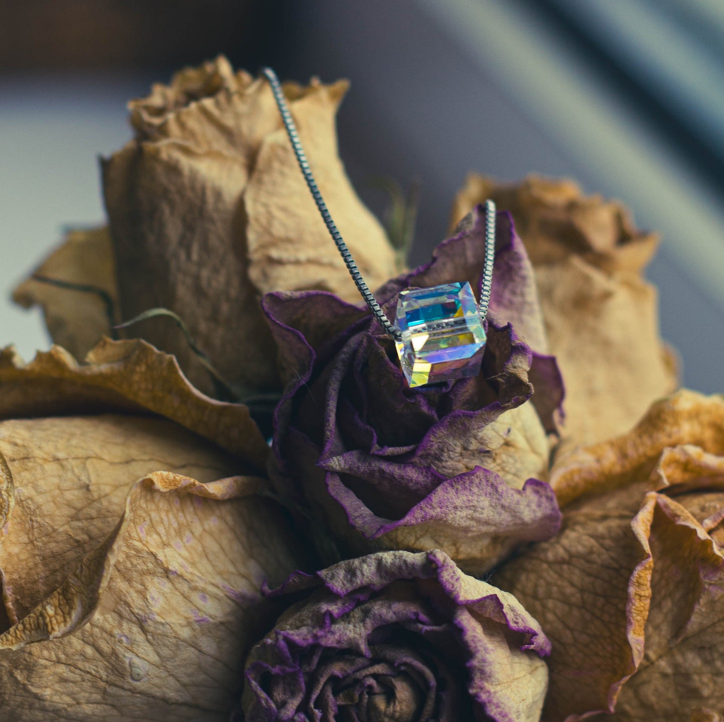 Sterling Silver Crystal Cube Necklace