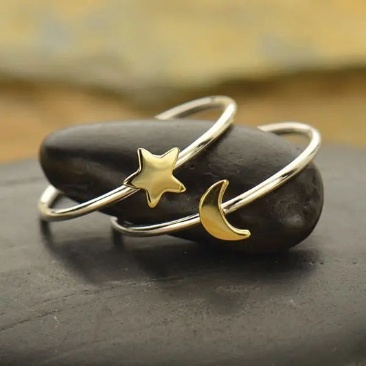 Moon and star ring set