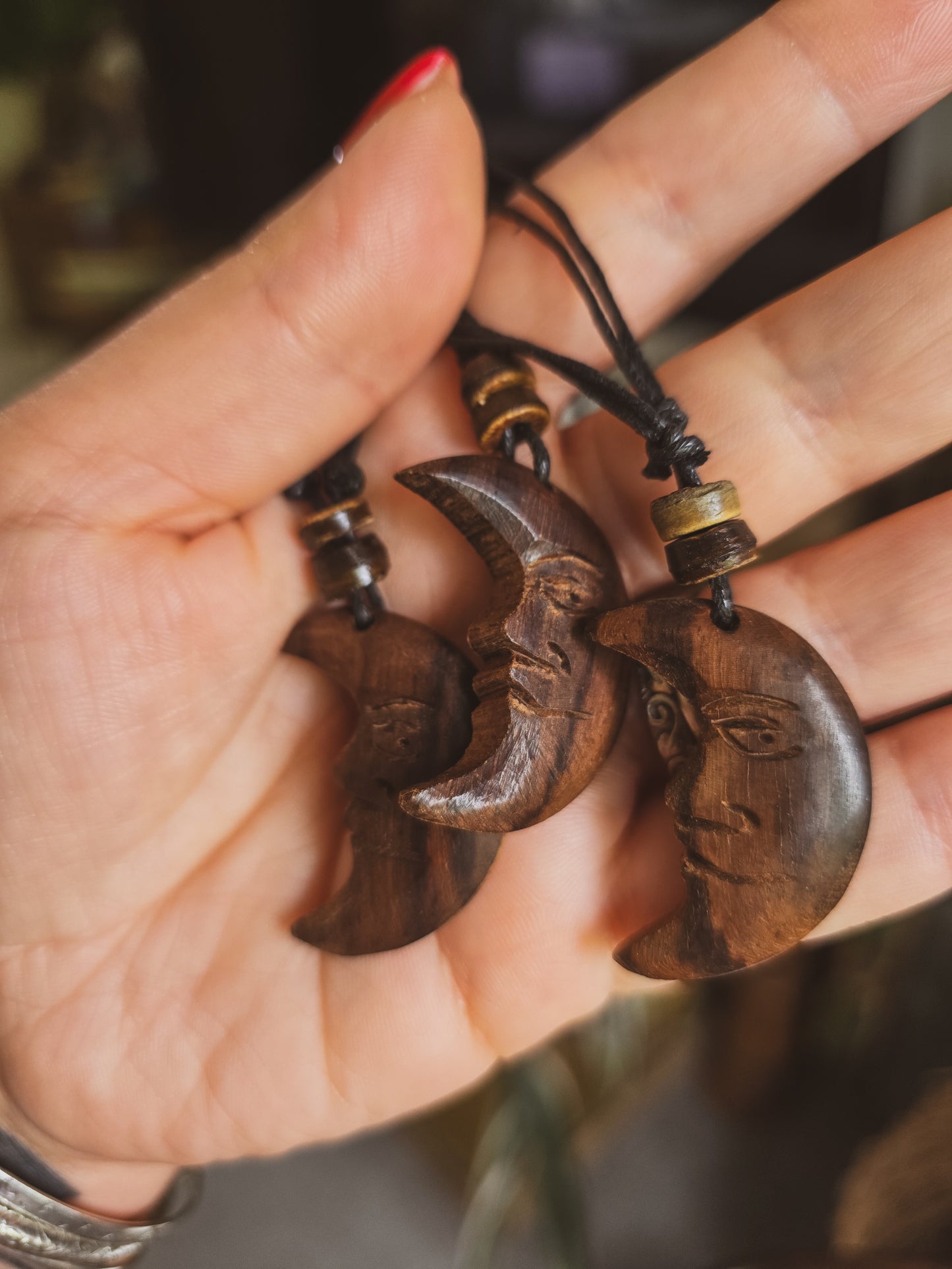 Carved Wood Moon Necklace
